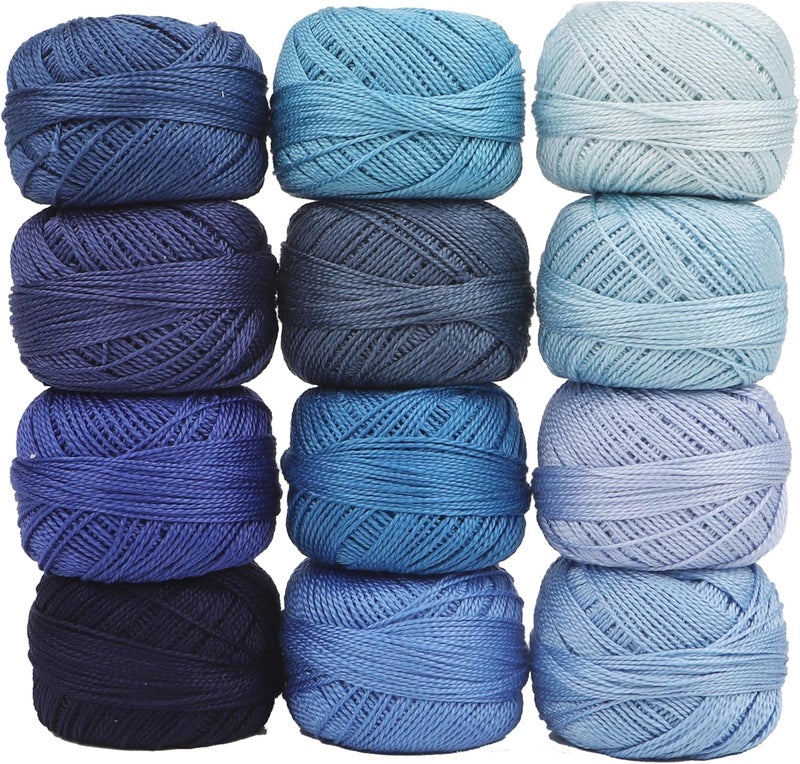 AMOHilos Size 8 Double Mercerized Egyptian Long Staple Cotton Pearl Thread 12 Gradient Colors per Box 5 Grams Ball Rainbow Color Embroidery Thread for Crochet Cross Stitch Hand Embroidery (12H) - Image 1